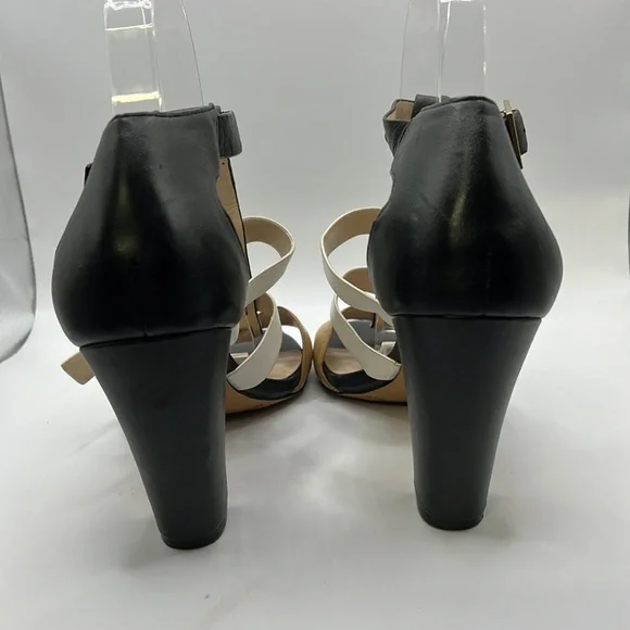 Vince Camuto Adriana Heels Gladiator Sandals Leather White Black Tan Womens 8 M - Picture 4 of 16